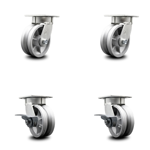 Service Caster 5 Inch Kingpinless V Groove Semi Steel Wheel Swivel Caster Set with 2 Brakes SCC SCC-KP30S520-VGR-2-SLB-2 - main
